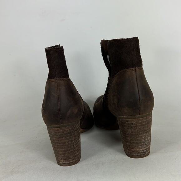Timberland ankle booties women’s size 6.5 brown leather suede stacked heel - Picture 7 of 9